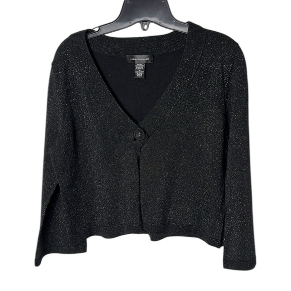 Cable & Gauge silk sweater,women med,black ,metallic thread,cropped,event,career - Picture 1 of 12